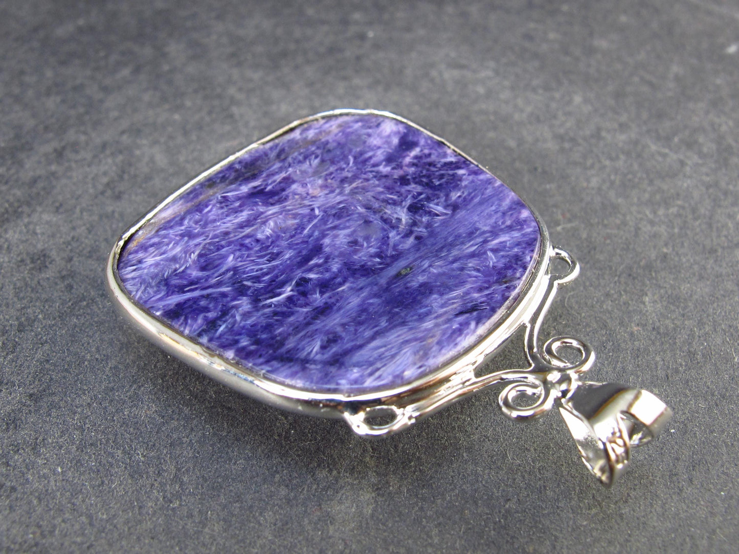 Rare High-Quality Charoite Pendant in SS From Russia - 1.7" - 14.6 Grams