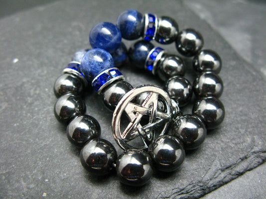 Hematite & Sodalite Genuine Bracelet ~ 7 Inches ~ 8mm Round Beads