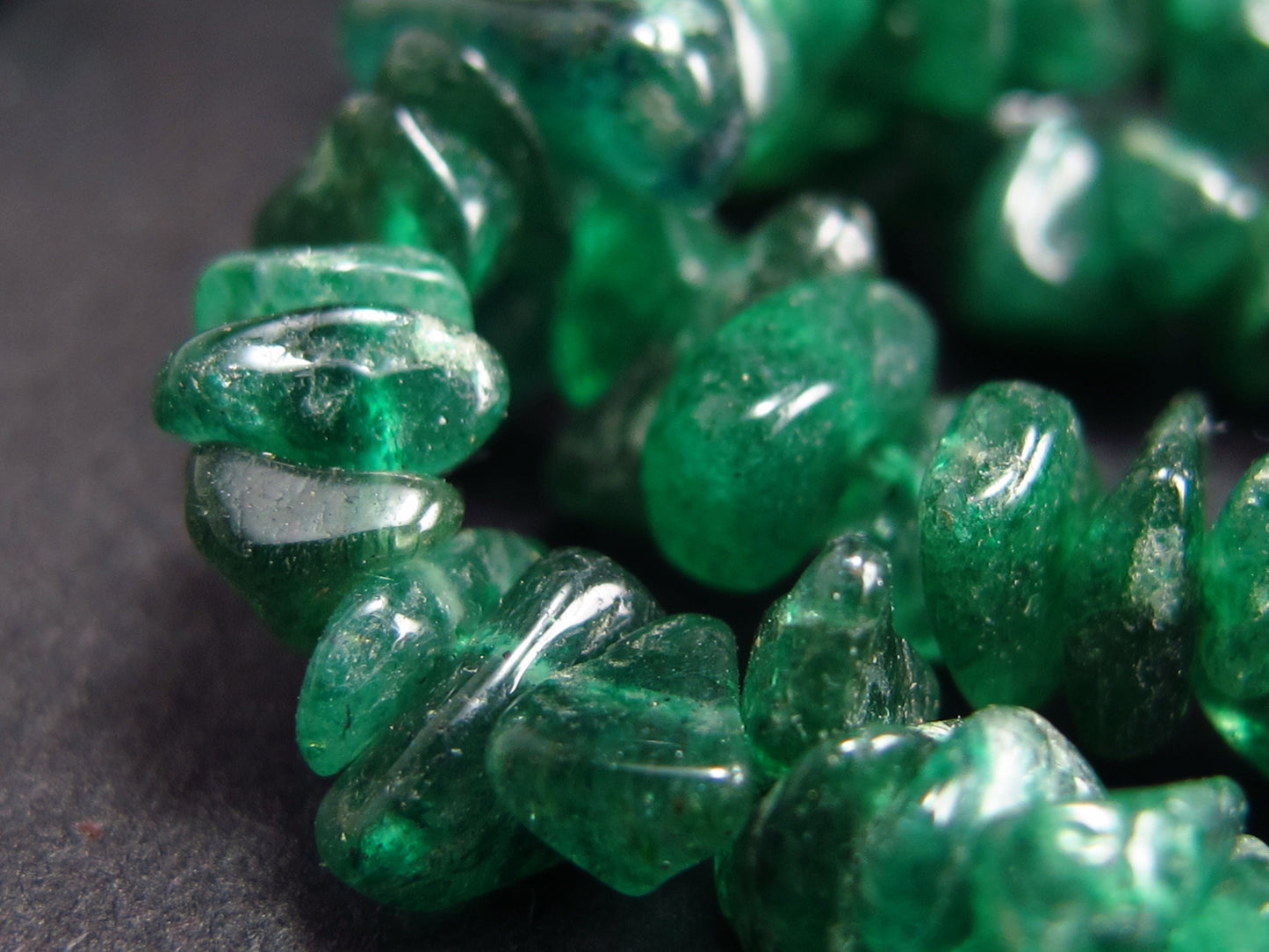 Set of Three Green Onix Gems Freeform Bead Necklace - 18" Each