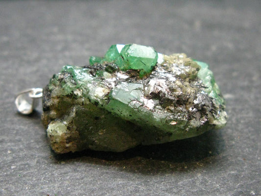 Tsavorite Gem Green Garnet Sterling Silver Pendant From Tanzania - 1.4" - 11.66 Grams