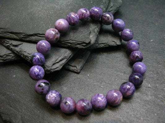 Charoite Genuine Bracelet ~ 7 Inches ~ 8mm Round Beads