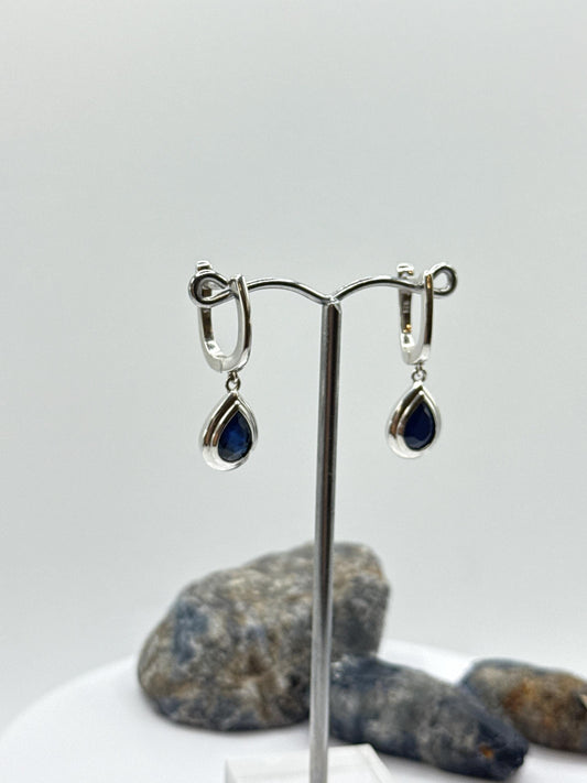 Teardrop Sapphire Sterling Silver Dangle Earrings | September Birthstone