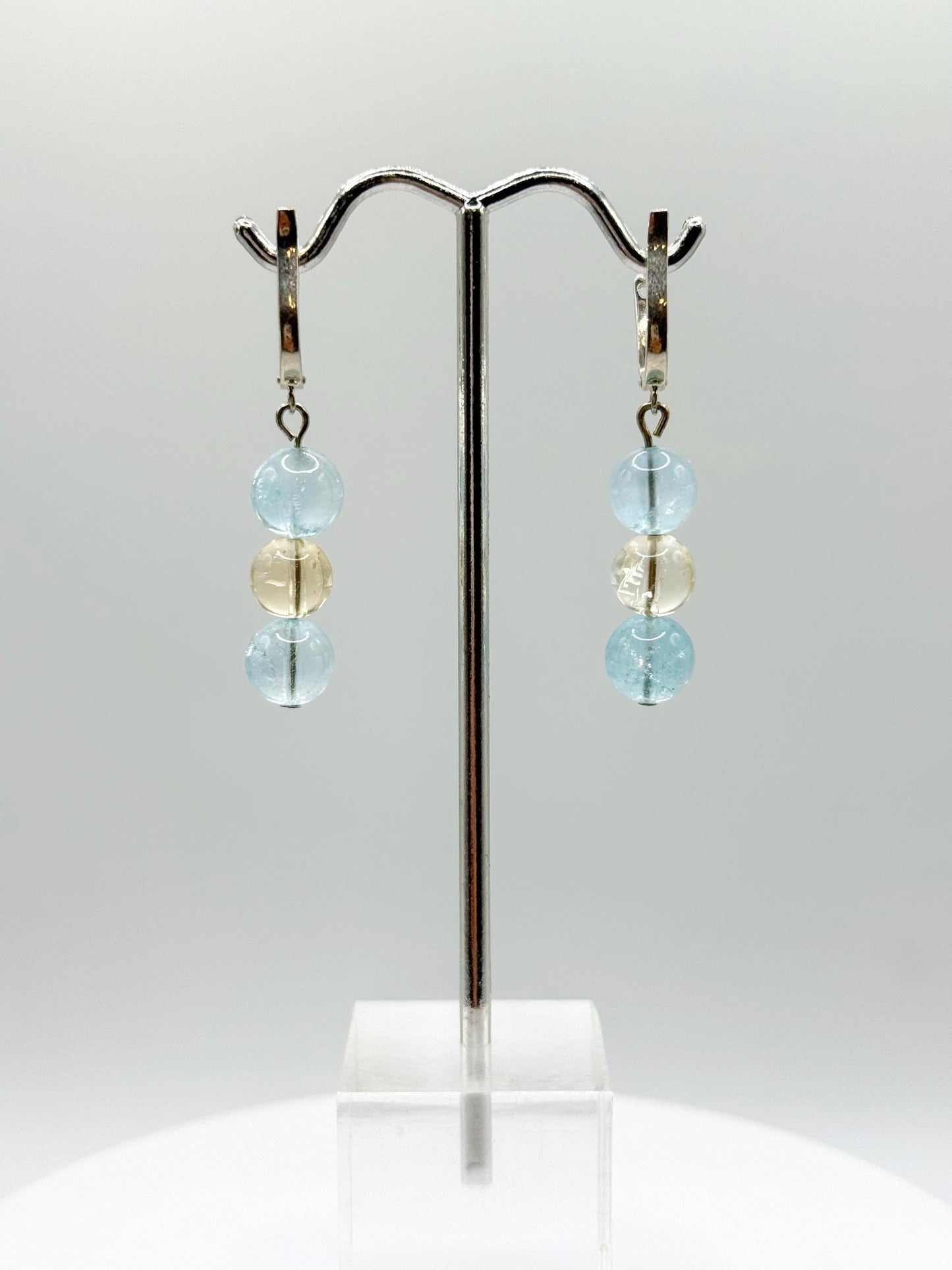 Swiss Blue Topaz & Citrine Gemstone Drop Earrings - Weight 8.14 Grams