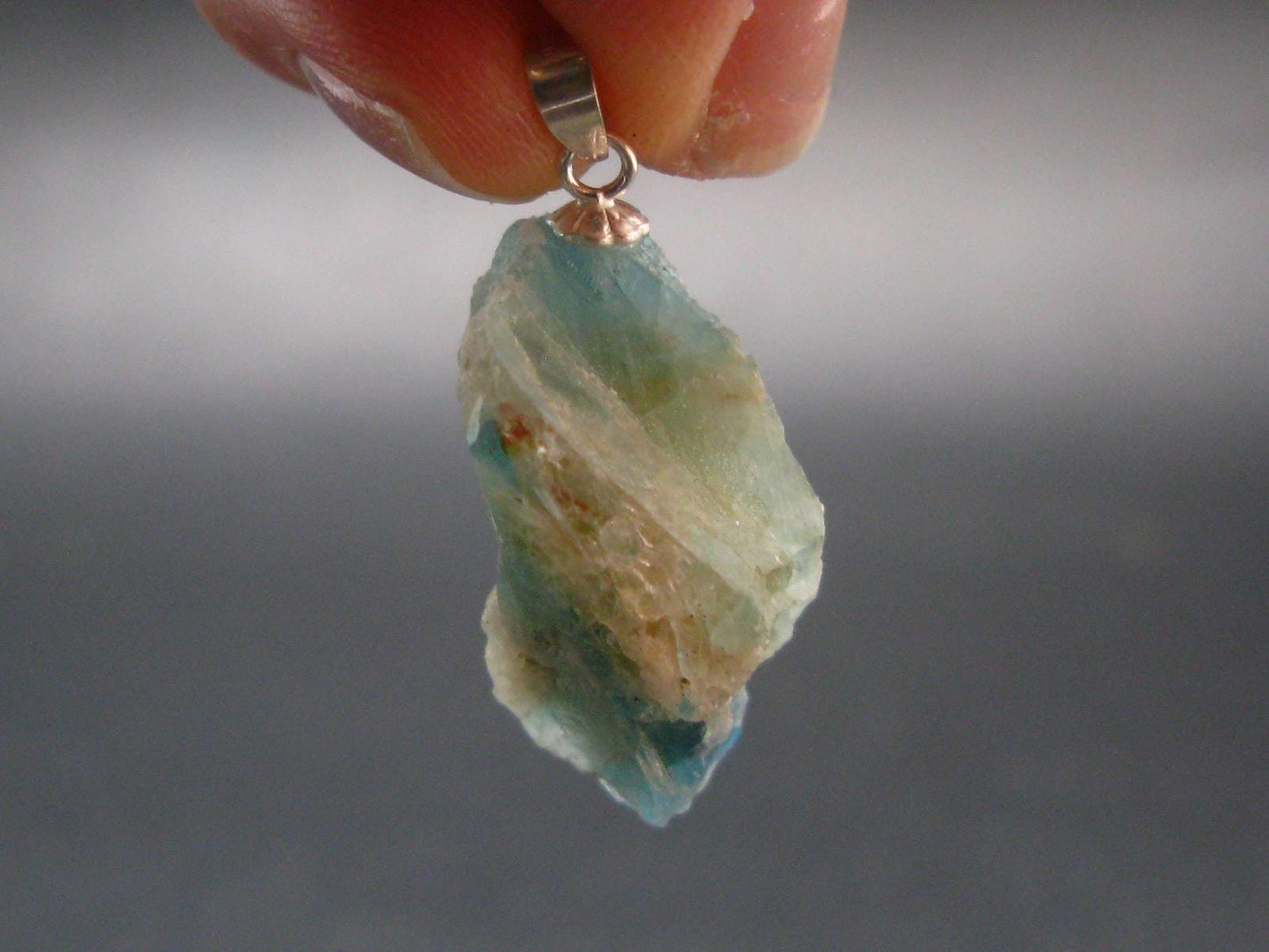Rare Raw Blue Euclase Gem Crystal Silver Pendant from Zimbabwe - 1.2" - 3.97 Grams