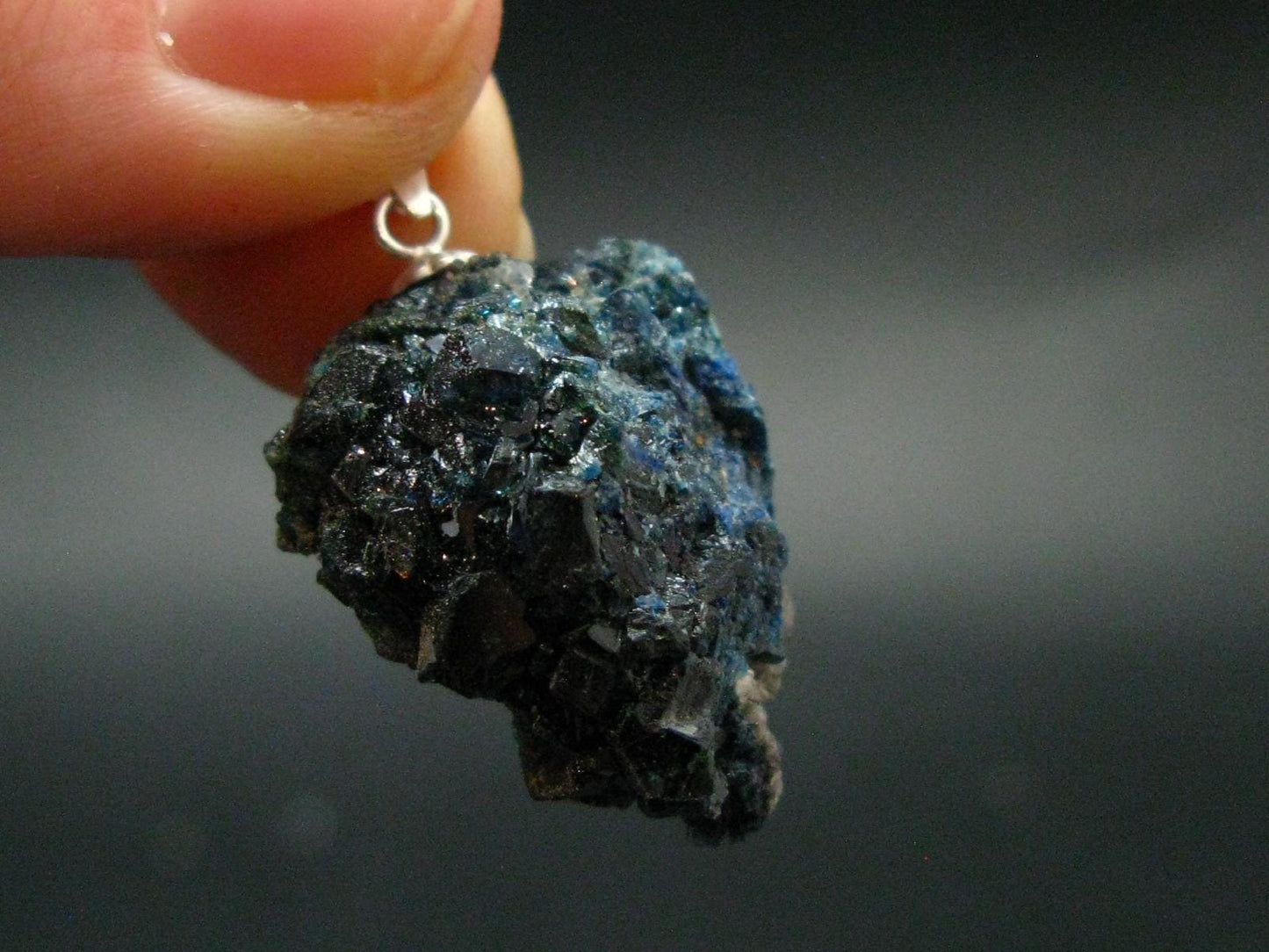 Heaven Stone!! Wet-Look Indigo Blue Lazulite Cluster Silver Pendant From Canada - 1.2" - 5.65 Grams