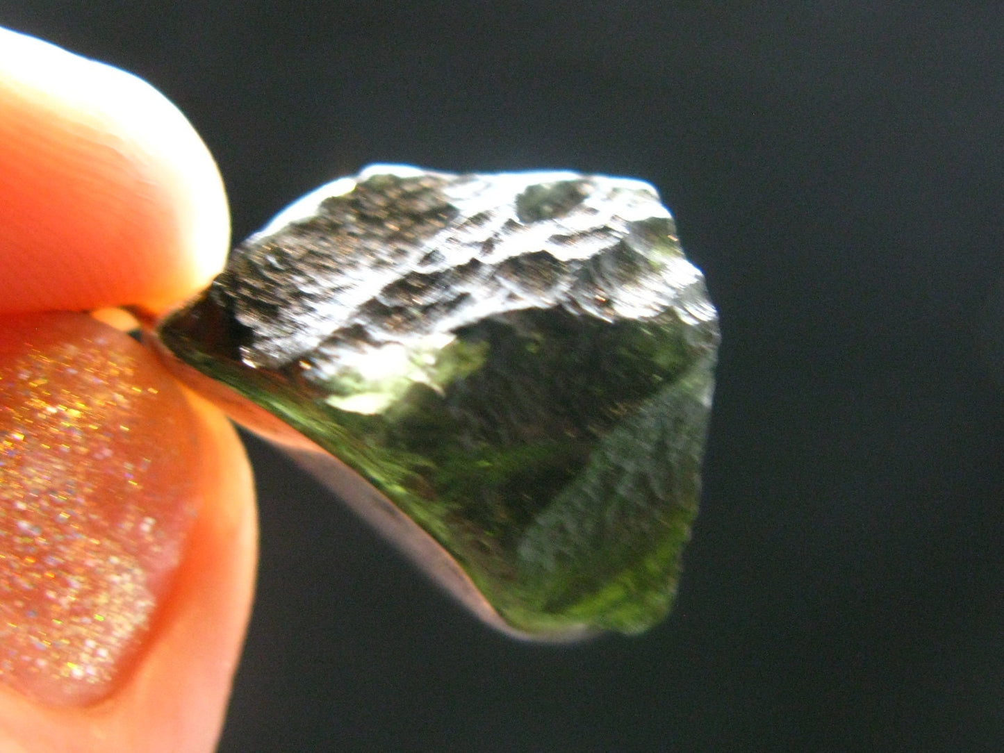 Shape!! Natural Gem Moldavite Tektite SS Pendant From Czech Republic - 5.8 Grams - 1.2"