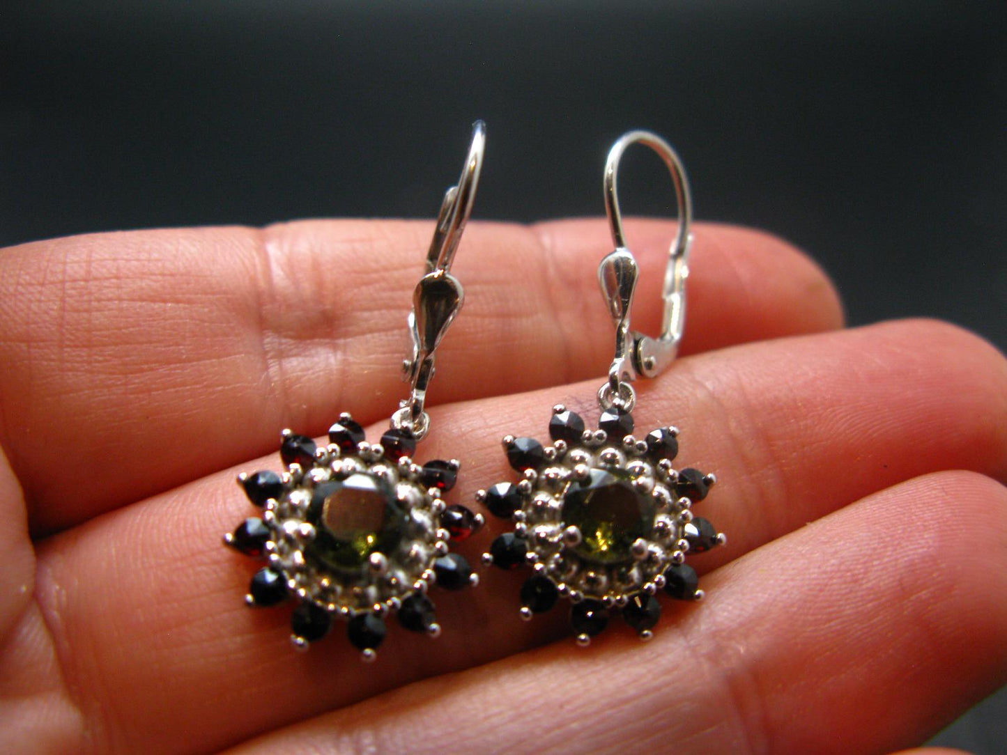 Moldavite Tektite Silver Earrings from Czech Republic - 3.92 Grams