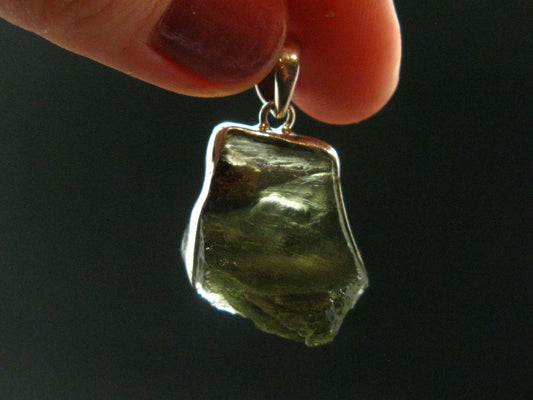 Moldavite Tektite Silver Pendant from Czech Republic - 1.1" - 6.23 Grams