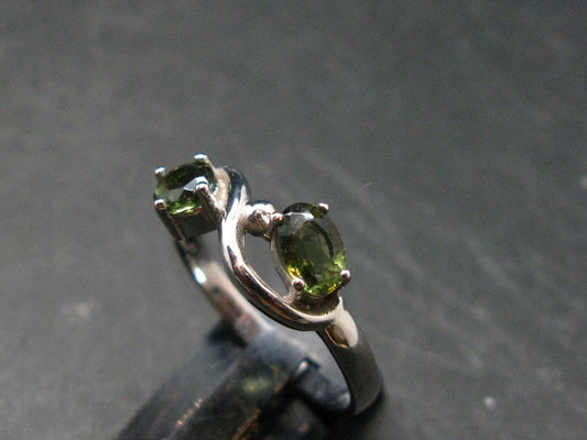 Moldavite Tektite Silver Ring from Czech Republic - Size 8 - 2.58 Grams