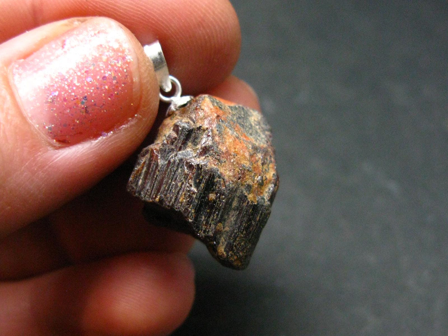 Natural Titanium Gem!! Rare Rutile Crystal Silver Pendant from Brazil - 1.1" - 7.14 Grams