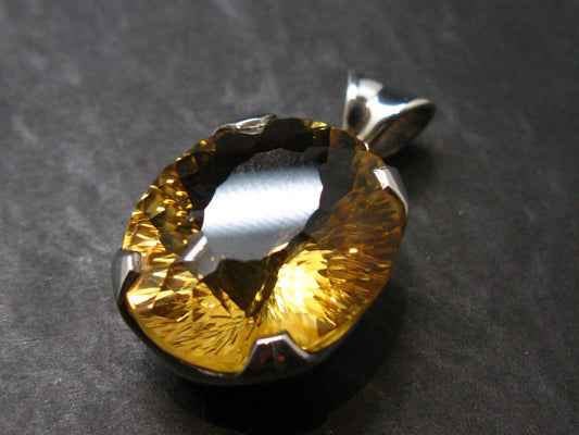 Stone of Success!! Genuine Intense Yellow Citrine Gem Sterling Silver Pendant From Brazil - 1.2" - 10.0 Grams