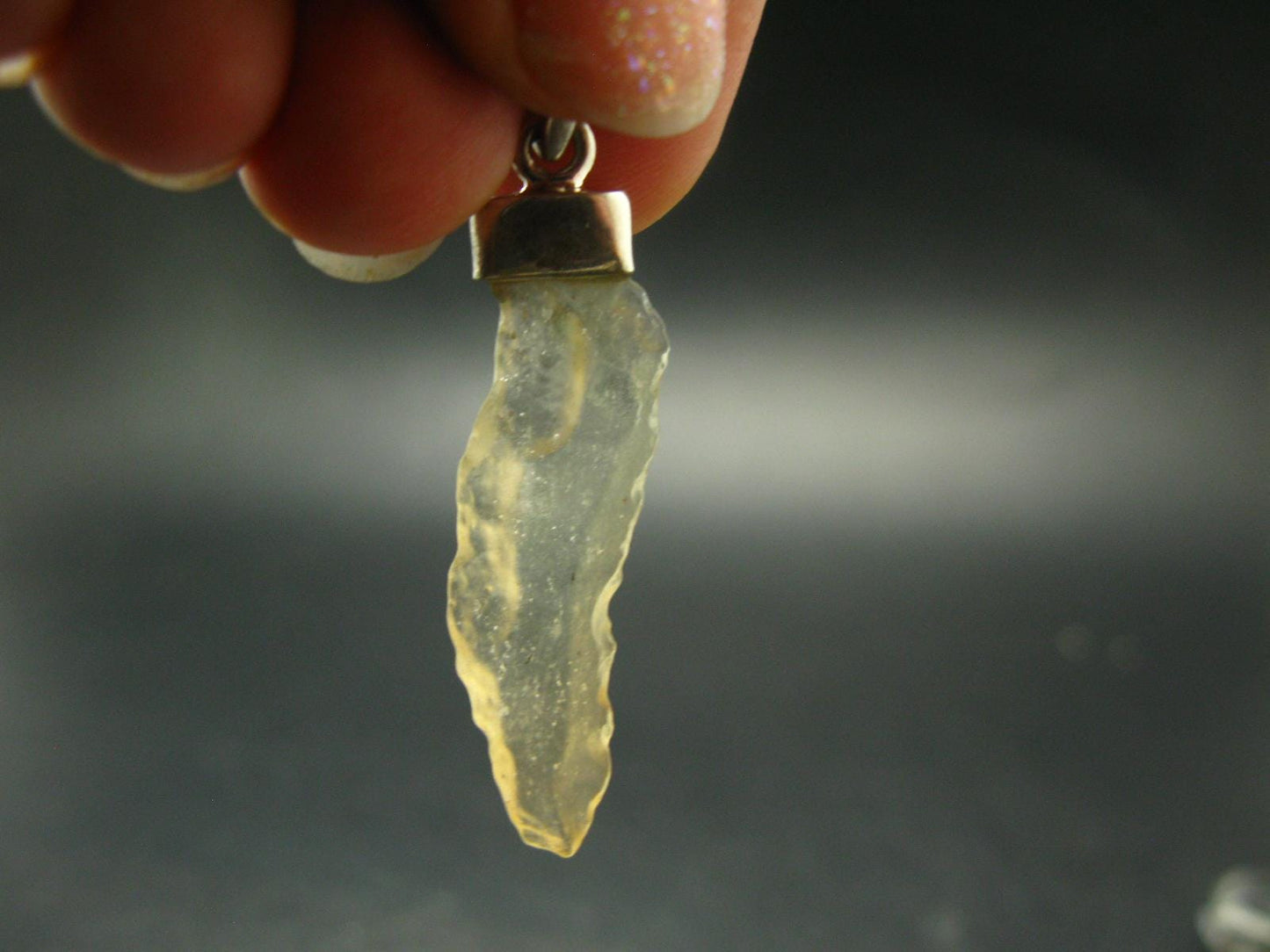 Gem Libyan Desert Glass Tektite Free Form Pendant Sterling Silver from Libya - 1.8" - 2.39 Grams