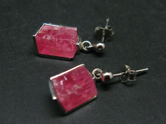 Rhodochrosite Gem Sterling Silver Stud Earrings From Alma Colorado - 0.8" - 4.10 Grams