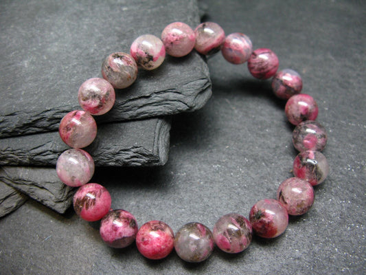Rhodonite in Quartz Genuine Bracelet ~ 7 Inches ~ 10mm Round Beads