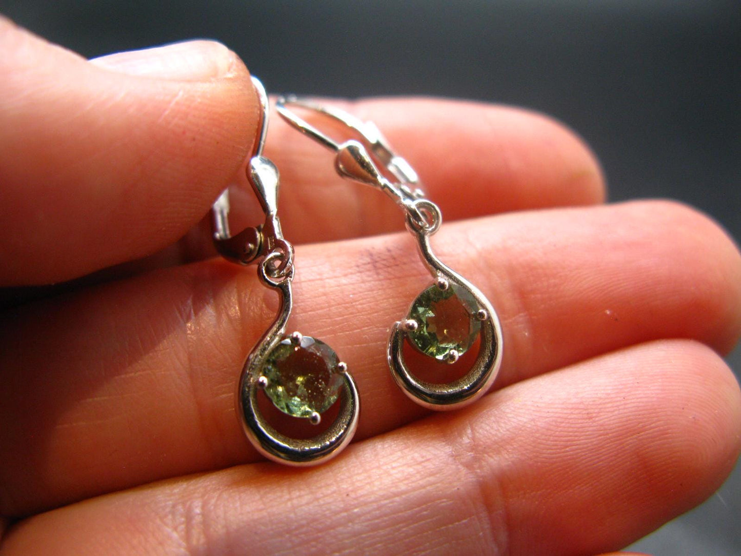 Moldavite Tektite Silver Earrings from Czech Republic - 2.48 Grams