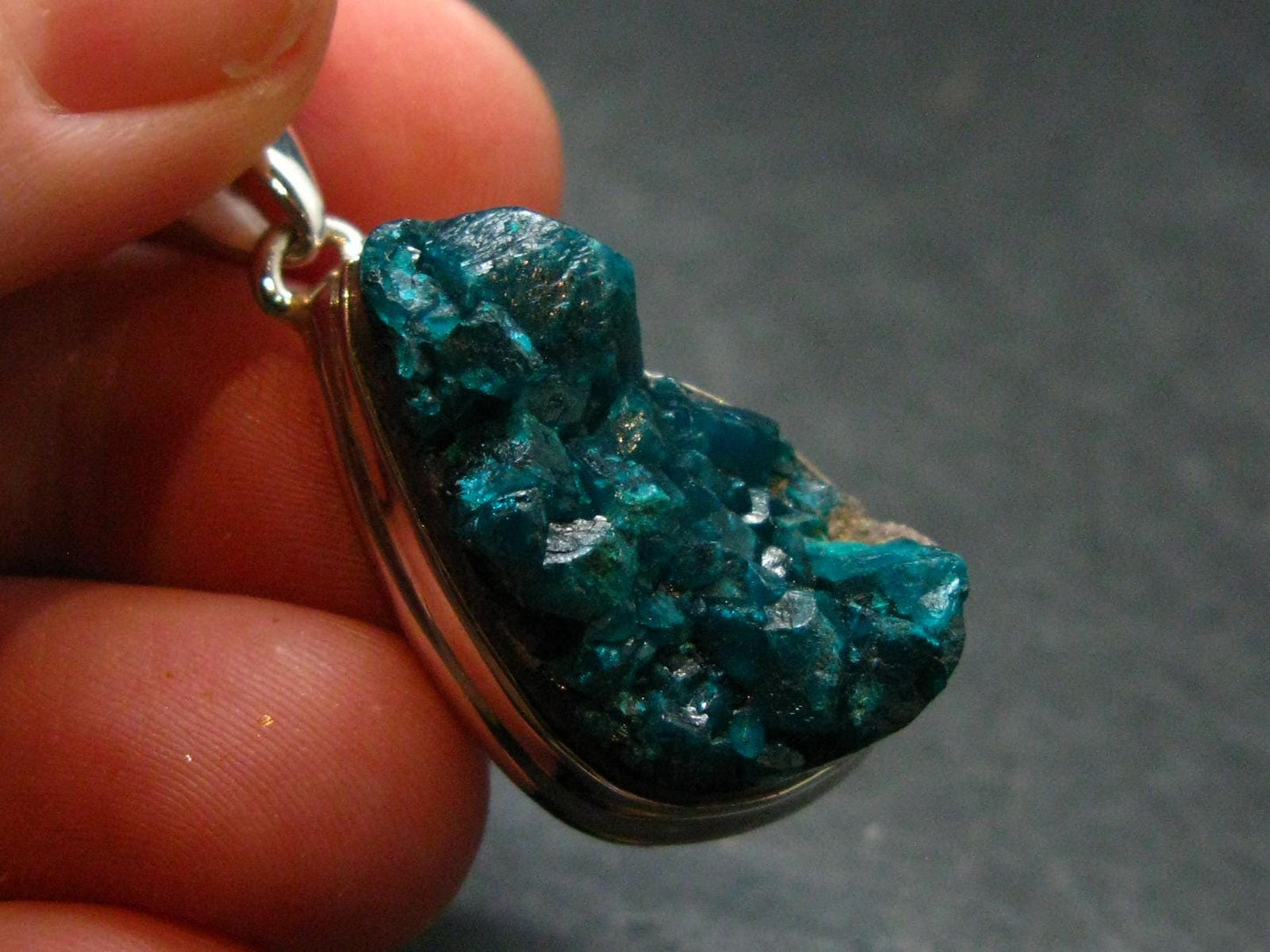 Dioptase Crystal Silver Pendant from Congo - 7.22 Grams - 1.4"