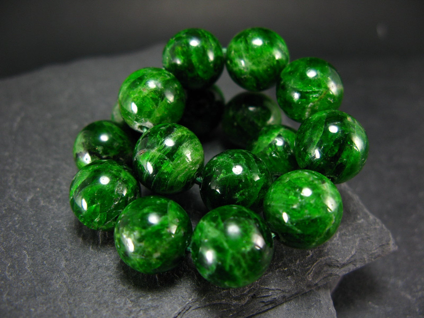 Chrome Diopside Genuine Bracelet ~ 7 Inches ~ 12mm Round Beads