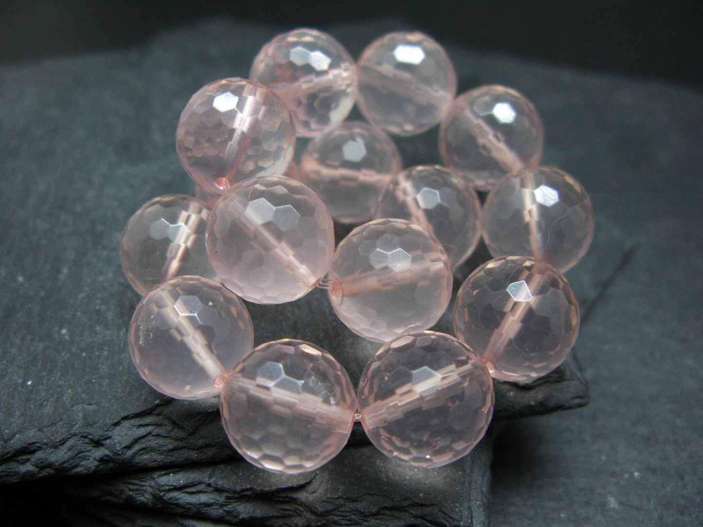 Rose Quartz Genuine Bracelet ~ 7 Inches ~ 14mm Facetted Beads