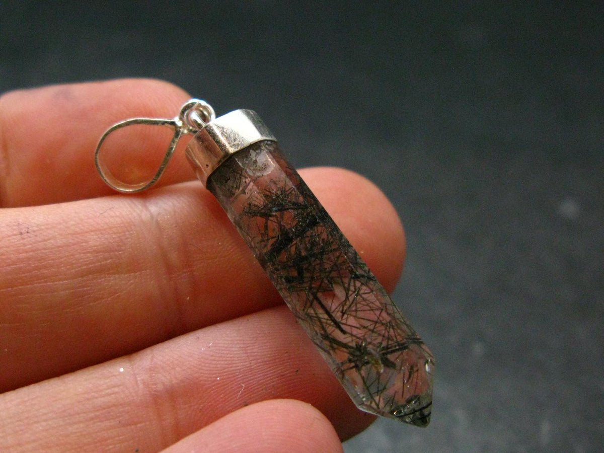 Tourmaline In Quartz Crystal Silver Pendant from Brazil- 1.7" - 3.38 Grams