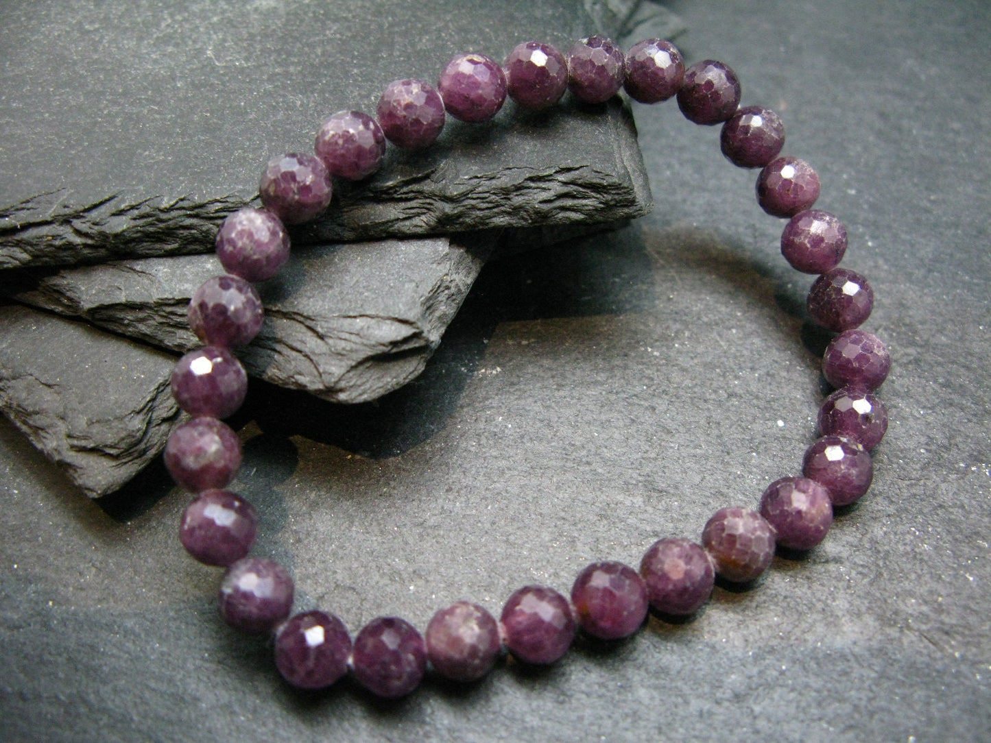 Purple Sapphire Genuine Bracelet ~ 7 Inches ~ 6mm Round Facetted Beads