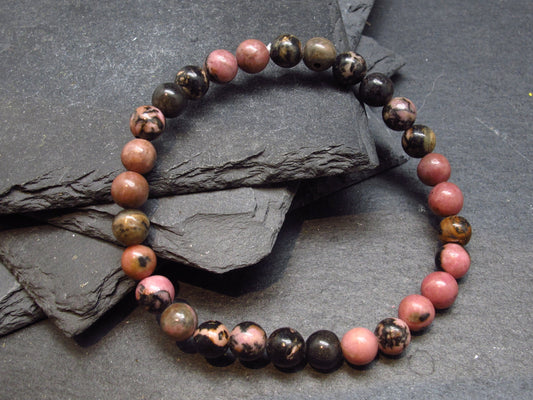 Rhodonite Genuine Bracelet ~ 7 Inches ~ 6mm Round Beads