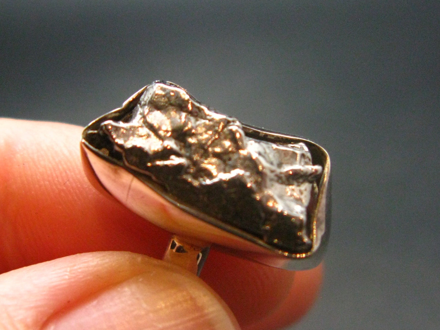 Large Meteorite Campo Del Cielo Sterling Silver Ring From Argentina - 5.24 Grams - Size 7