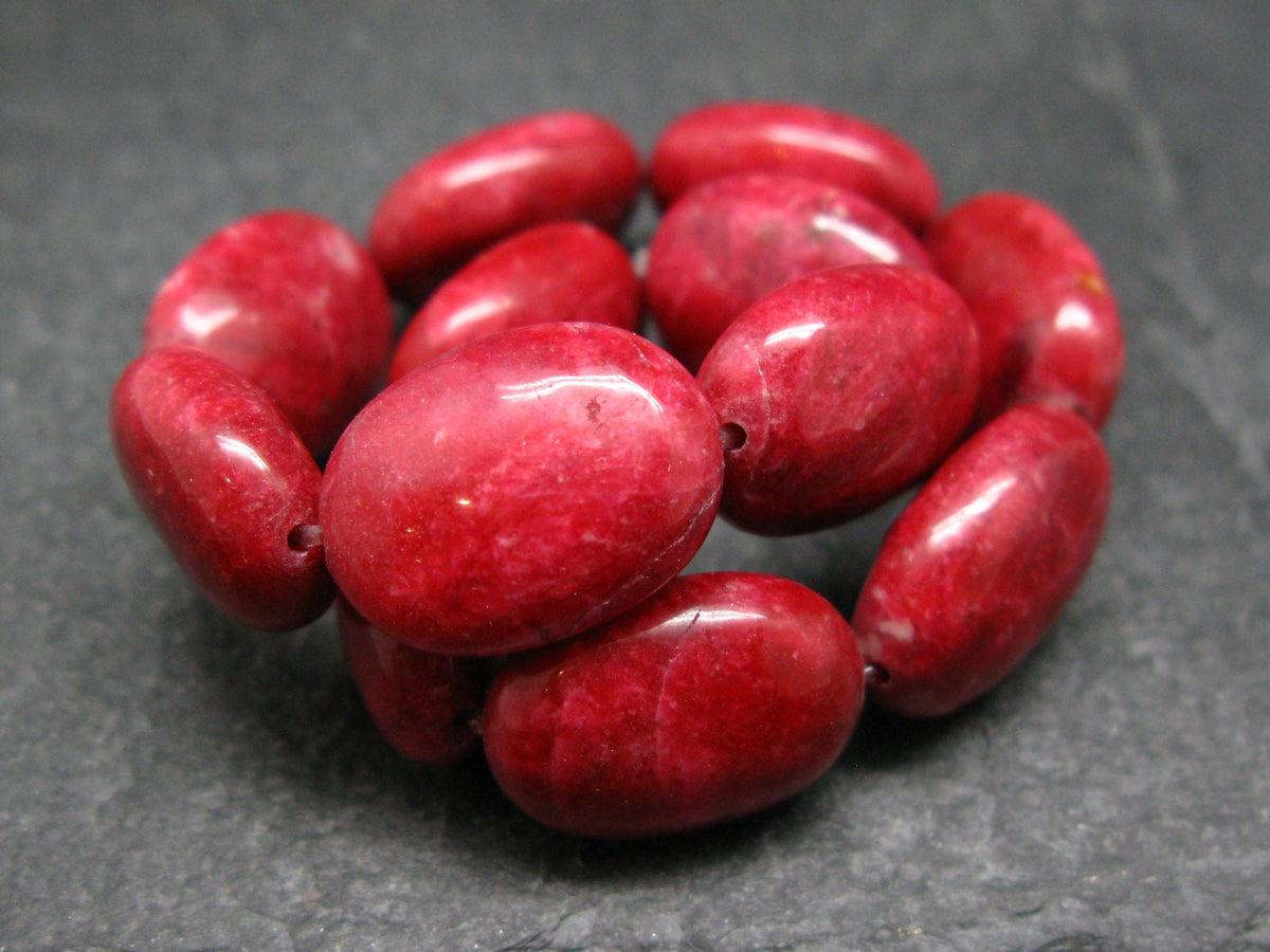 Thulite Genuine Bracelet ~ 7 Inches ~ 16mm Oval Beads