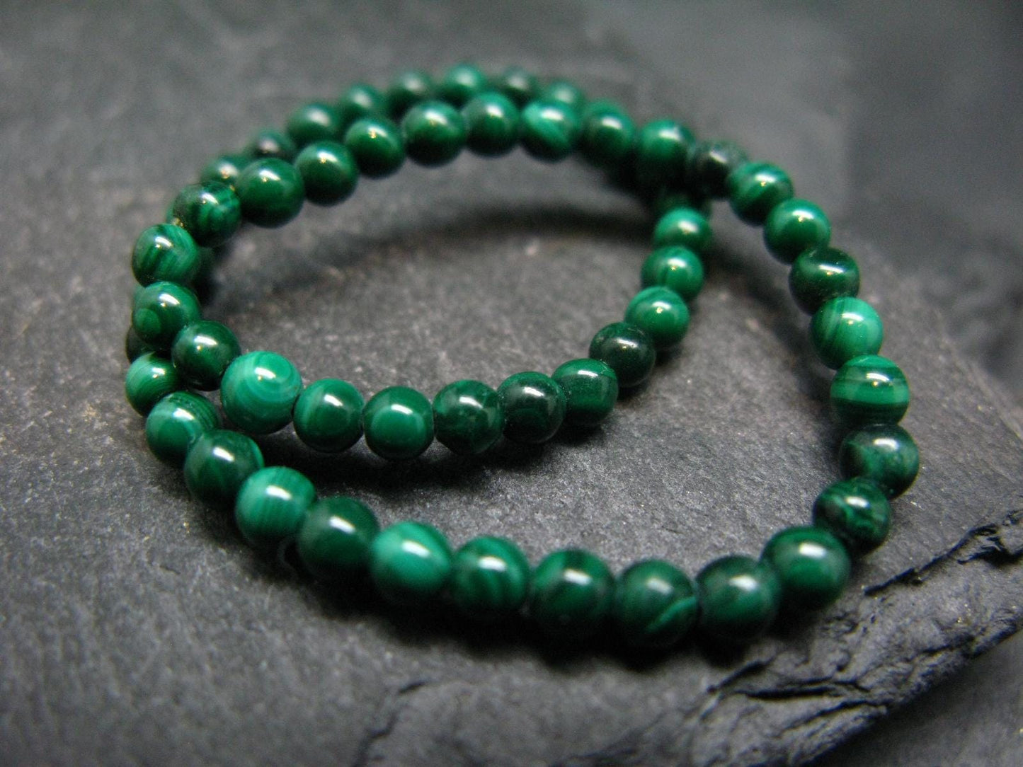 Malachite Genuine Bracelet ~ 7 Inches ~ 4mm Round Beads
