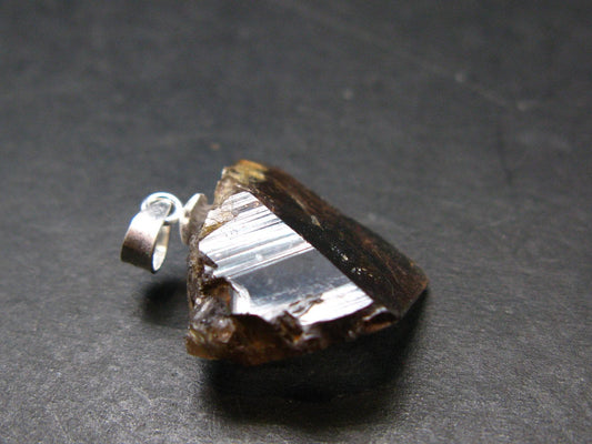 Rare Axinite Crystal Silver Pendant From Russia - 0.9" - 3.33 Grams