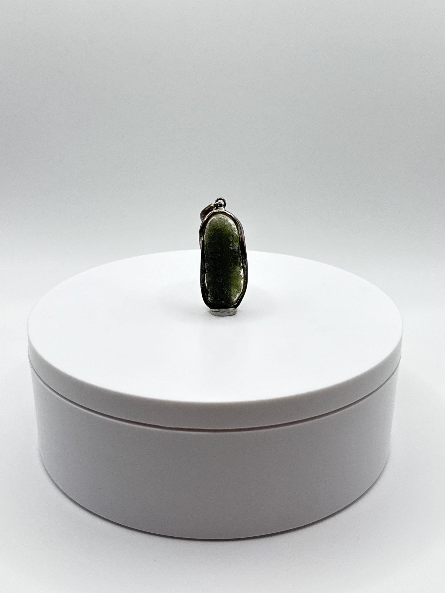 Raw Moldavite Sterling Silver Pendant – Elongated Design - 7.00 Grams