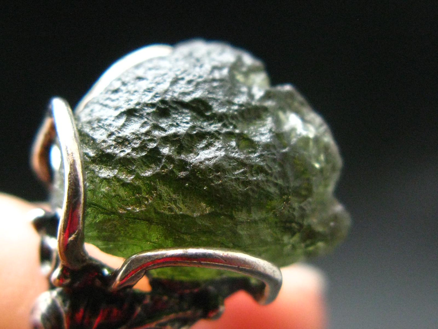 Moldavite Tektite Silver Ring from Czech Republic - 8.5 Size - 6.33 Grams