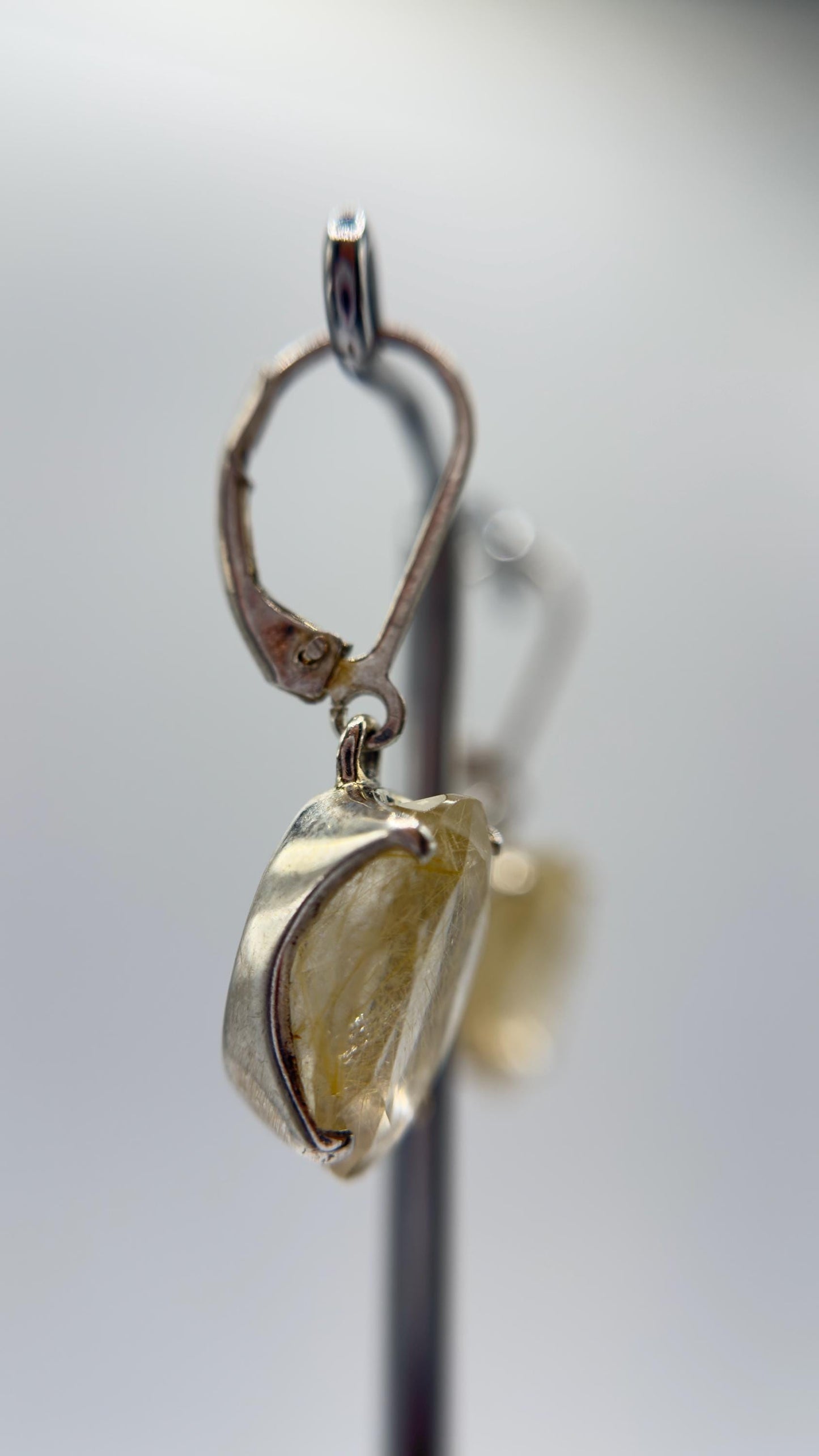 Golden Rutile Quartz Drop Earrings – Natural Rutile Crystal in Sterling Silver