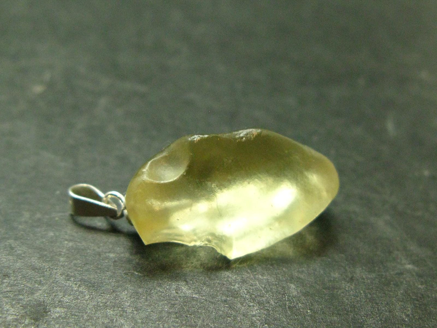 Gem Libyan Desert Glass Tektite Pendant Sterling Silver from Libya - 1.1" - 2.88 Grams