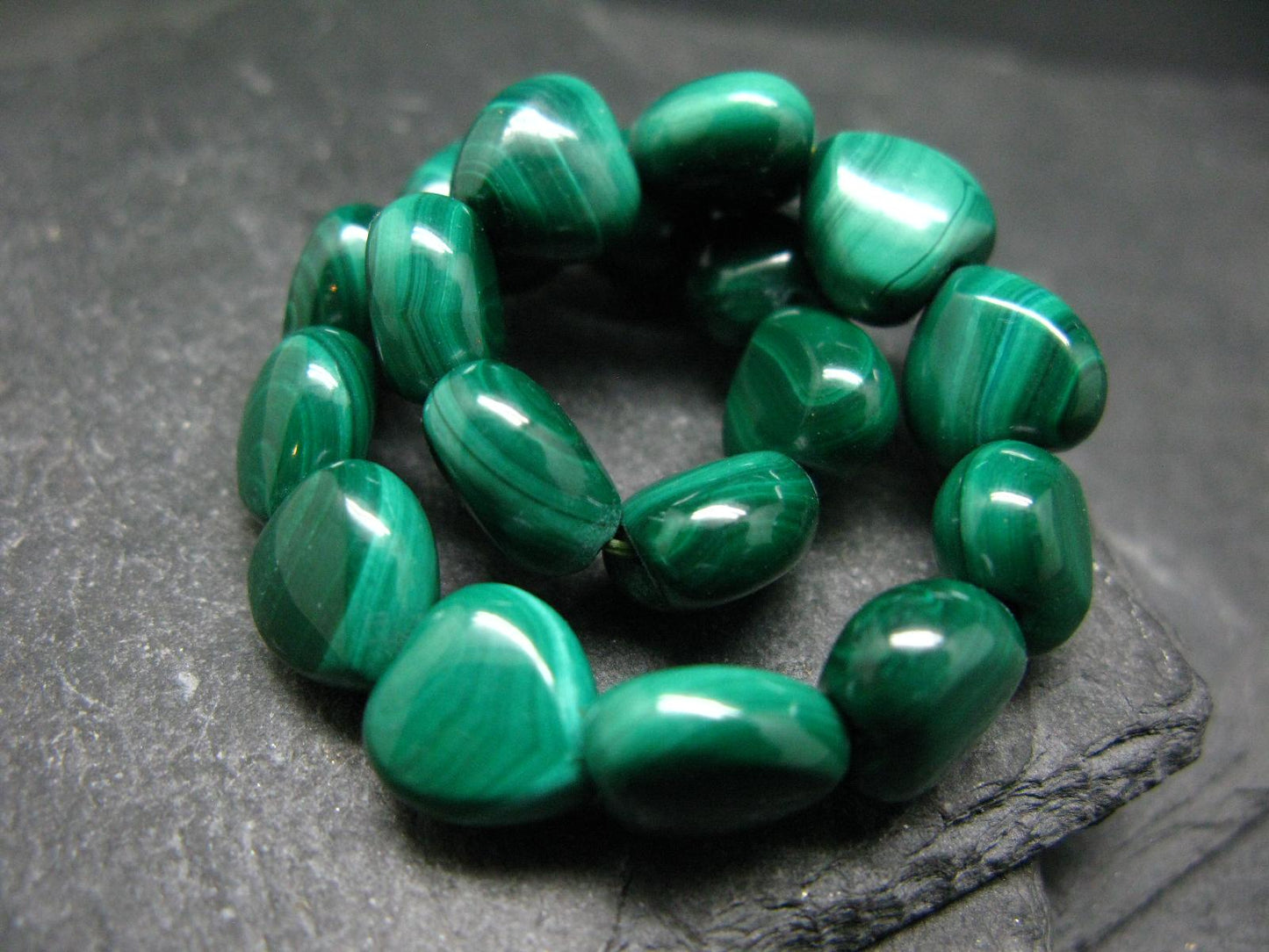 Malachite Genuine Bracelet ~ 7 Inches ~ 10mm Heart Beads