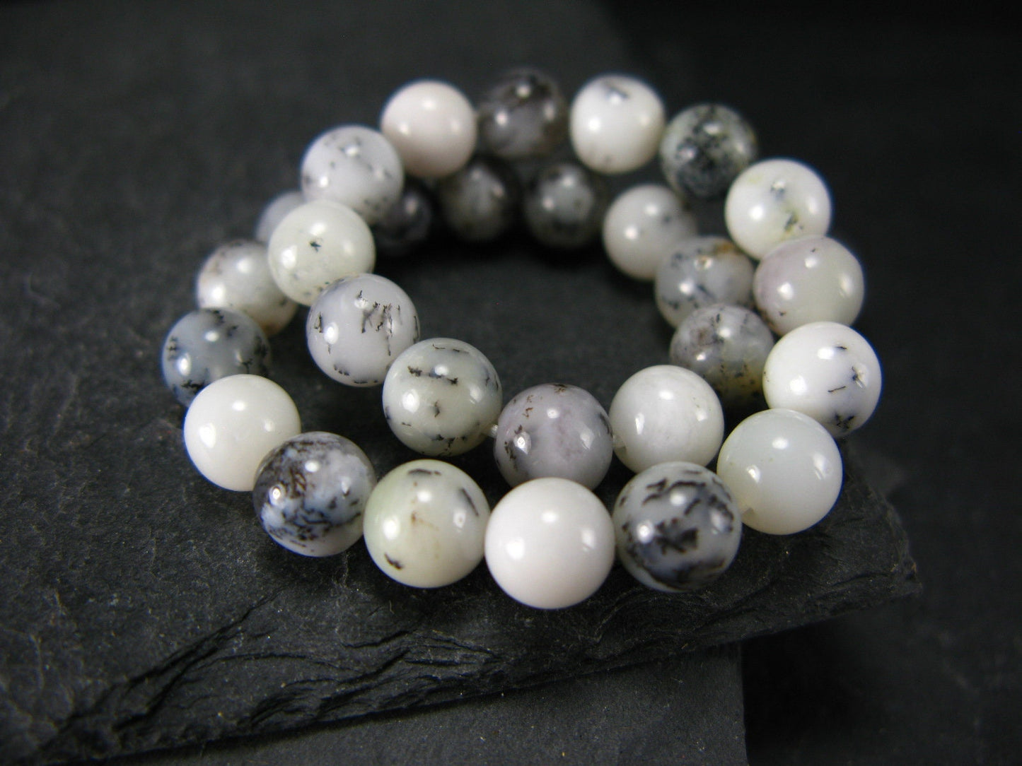 Merlinite Moss Agate Genuine Bracelet ~ 7 Inches ~ 6mm Round Beads