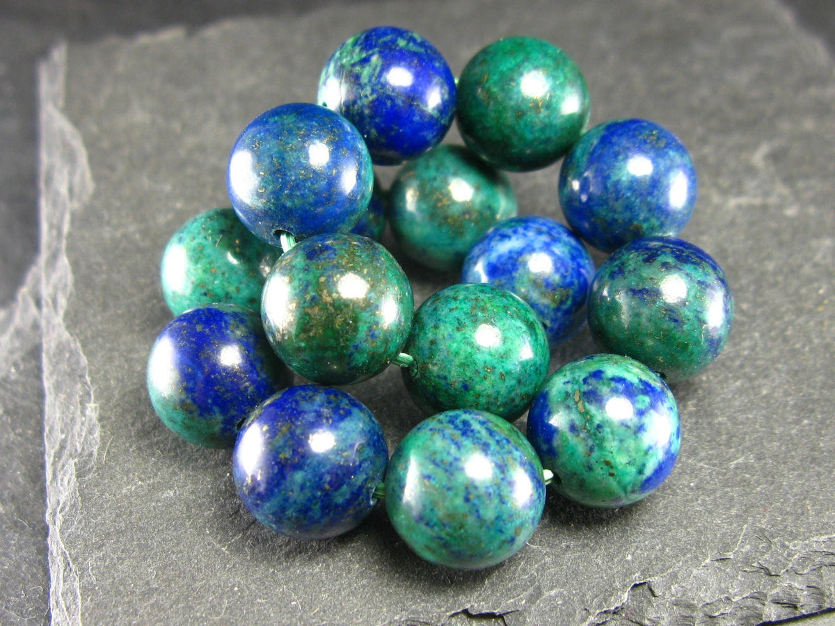 Quantum Quattro (Dioptase Chrysocola Malachite Shattuckite) Genuine Bracelet ~ 7 Inches ~ 12mm Round Beads
