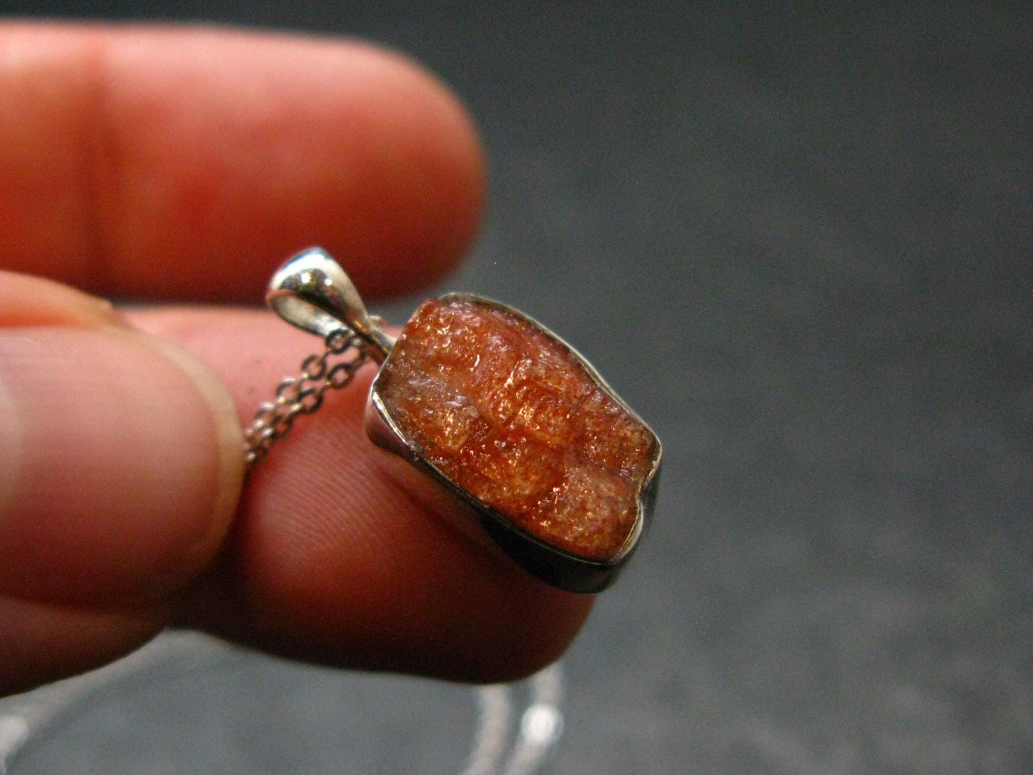 Raw Sunstone Silver Pendant With Chain From Tanzania - 0.7"