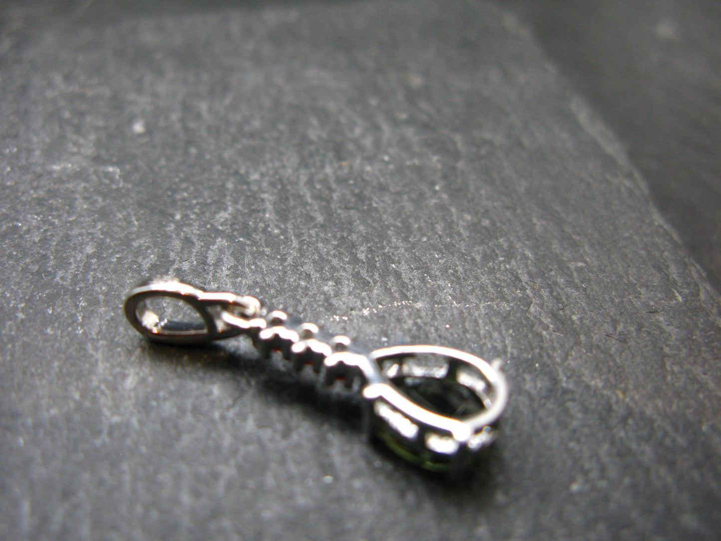 Moldavite Tektite & Red Garnet Silver Pendant from Czech Republic - 0.9"