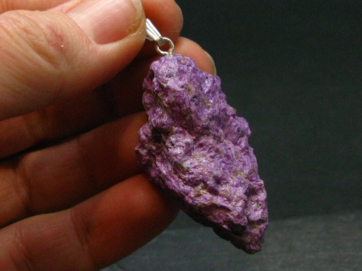Rare Raw Purple Stichtite Crystal Silver Pendant From Russia - 1.9" - 9.27 Grams