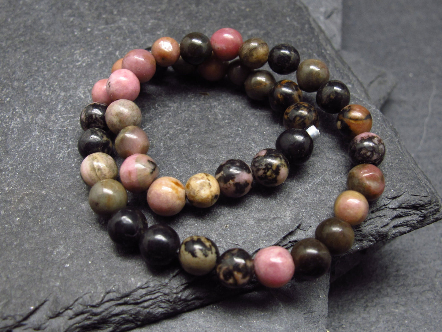 Rhodonite Genuine Bracelet ~ 7 Inches ~ 4mm Round Beads