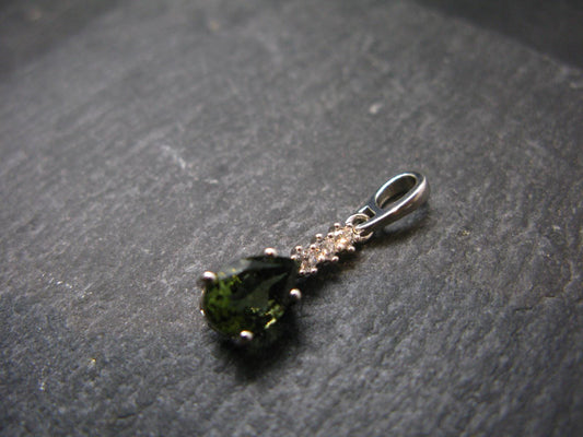 Moldavite Tektite Silver Pendant from Czech Republic - 0.9" - 1.22 Grams