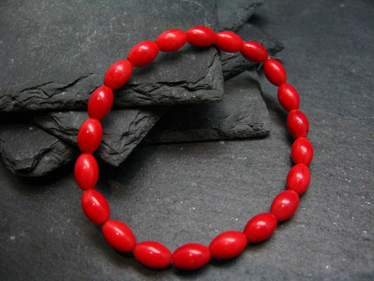 Red Coral Genuine Bracelet ~ 7 Inches ~ 9mm Oval Beads