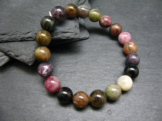 Watermelon Bicolor Tourmaline Genuine Bracelet ~ 7 Inches ~ 10mm Round Beads