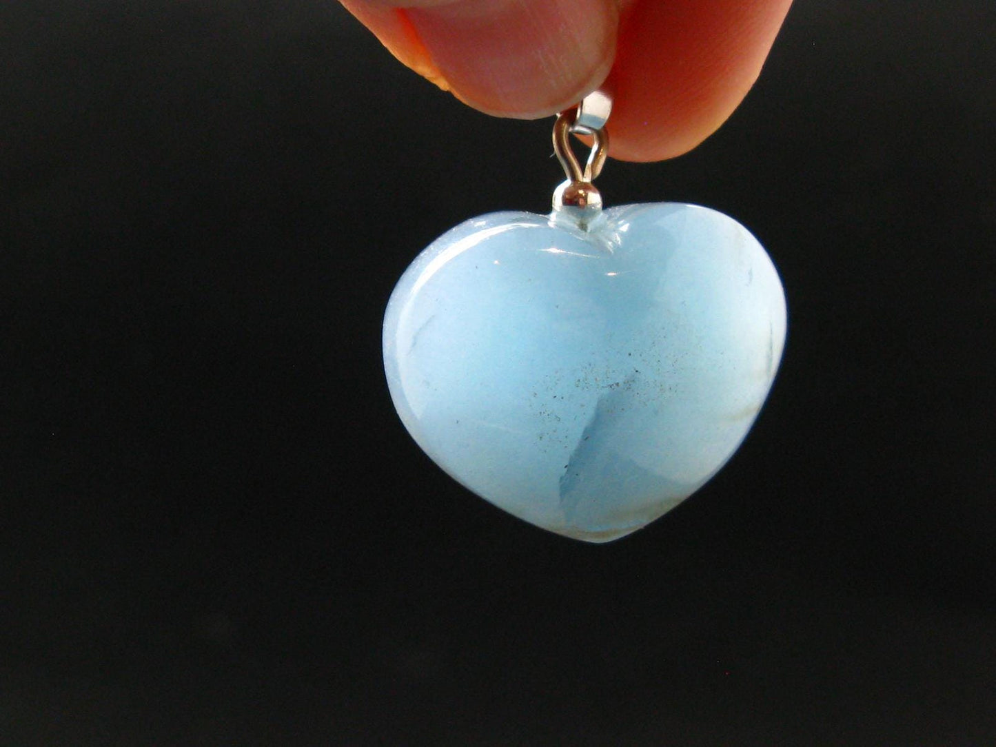Lemurian Aquatine Blue Calcite Silver Heart Pendant from Argentina - 1.2" - 13.35 Grams