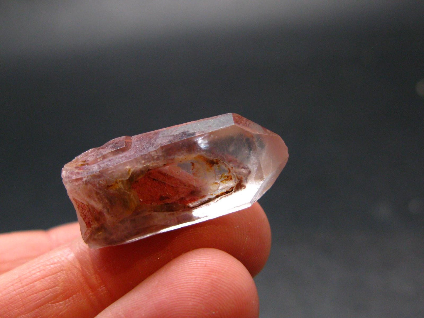 Phantom Hematite in Quartz Crystal From India - 1.0" - 5.00 Grams