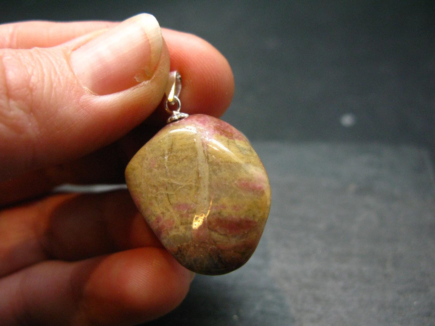 Rare Tumbled Brownish Pink Bustamite Silver Pendant with Attractive Pattern From South Africa - 1.2" - 7.61 Grams