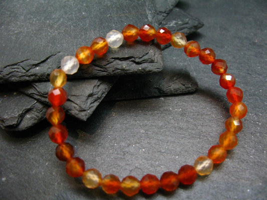 Carnelian Genuine Bracelet ~ 7 Inches ~ 6mm Facetted Beads