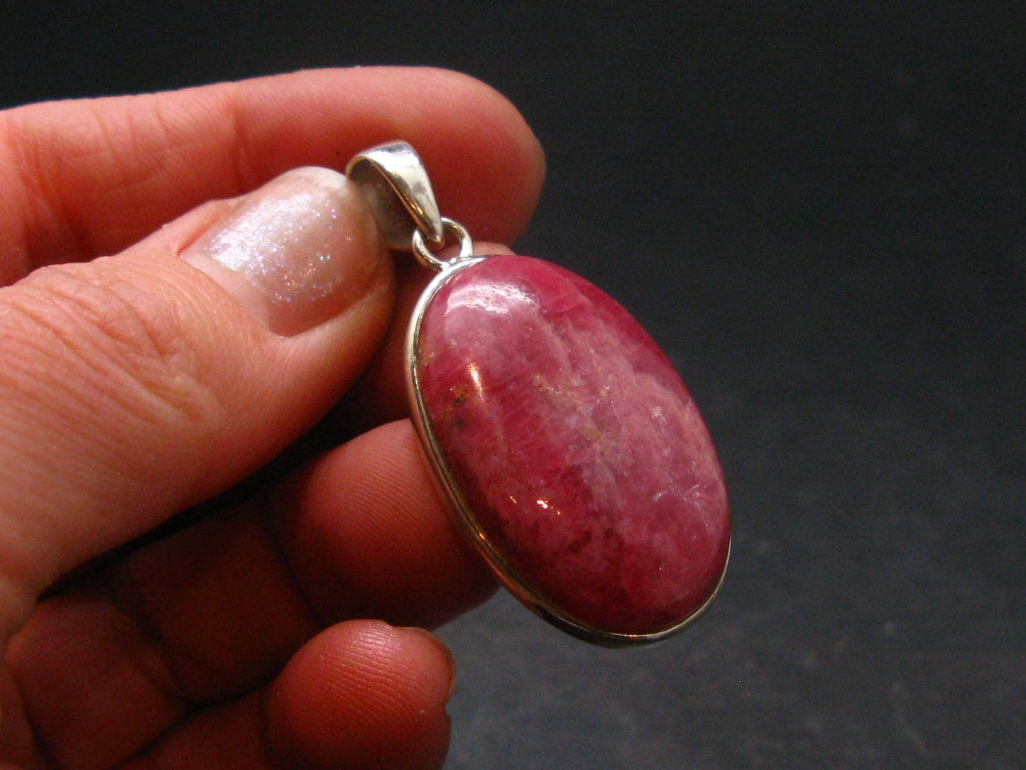Vivid Juice Carmine Red Gem Rhodonite Silver Pendant From Brazil - 1.6" - 8.8 Grams