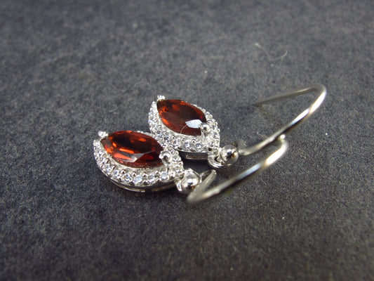 Natural Faceted Oval Red Garnet Almandine Dangle Shepherd Hook 925 Silver Earrings - 1.0" - 2.04 Grams
