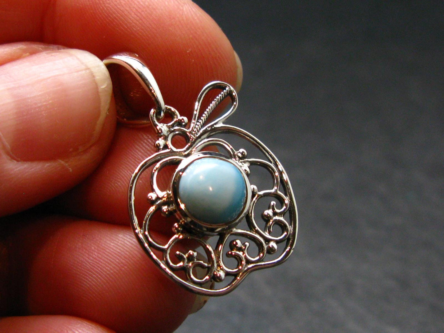 Summer’s Sea!! Rare Polished Cabochon Blue Larimar Pectolite Silver Pendant From Dominican Republic - 1.4" - 2.54 Grams